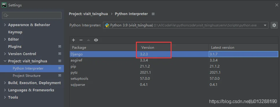 【Django 2021年最新版教程1】windows10+python3.9.5+pycharm2021.1.1+Django3.2.3新建一个web项目 教程_Django_07