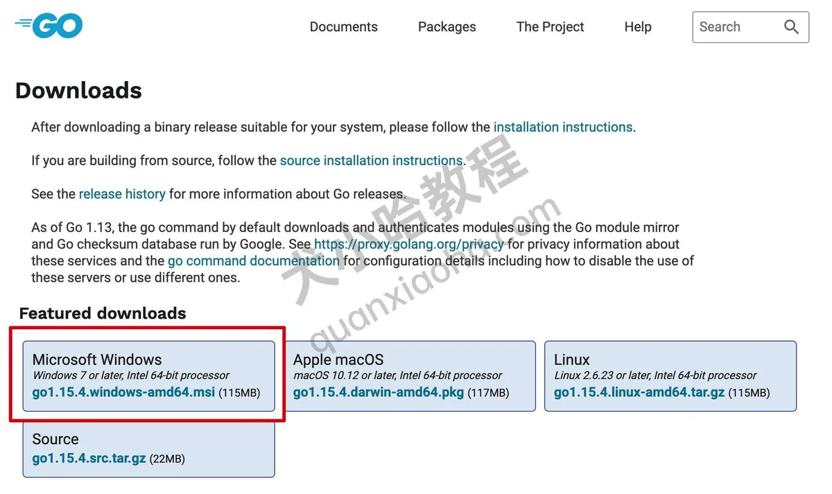 下载windows系统go安装包