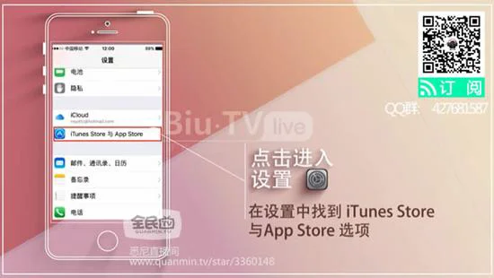 设置中找到“iTunes store与App Store”选项