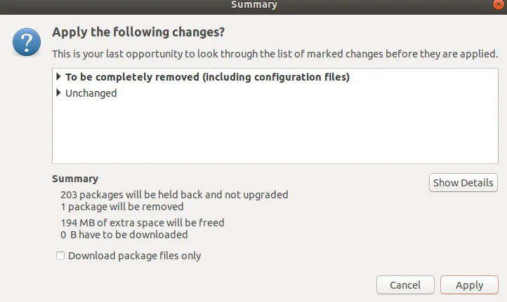 Apply package changes