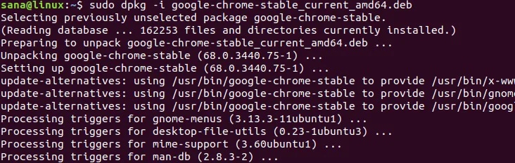 Install Chrome .deb package by using sudo and apt