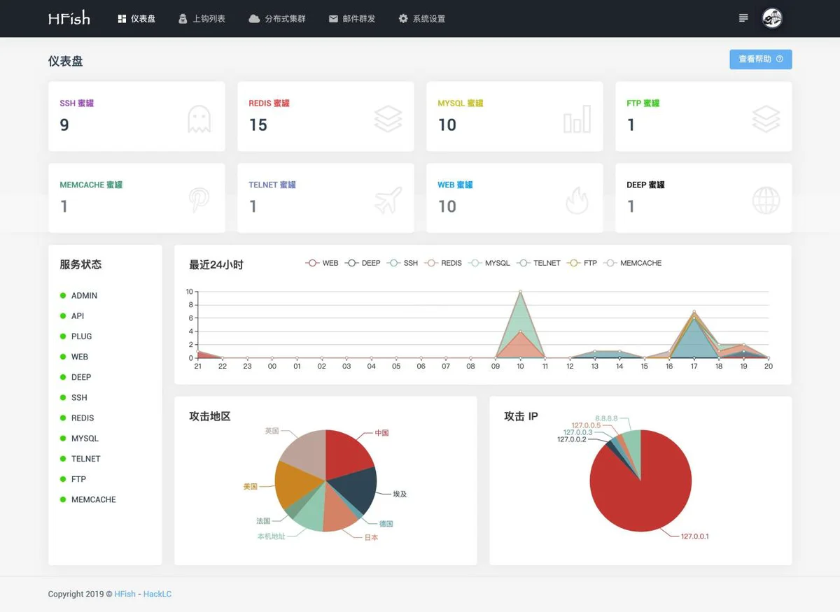 【HFish v0.6.4】基于Golang开发的跨平台蜜罐平台+提供API接口可随意扩展蜜罐模块