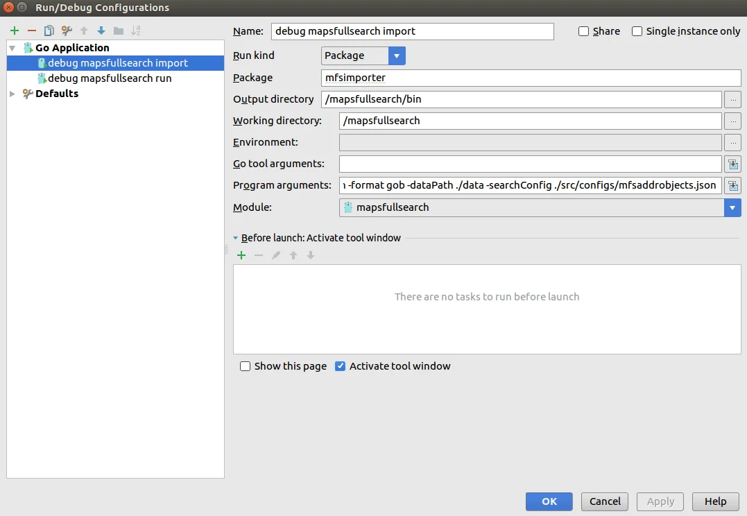 Settings of configurations