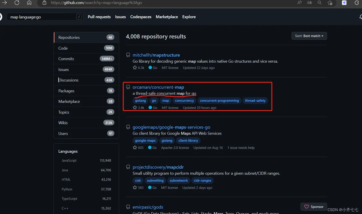 github搜索map language:go