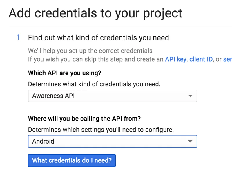 Google API控制台将凭证添加到您的项目