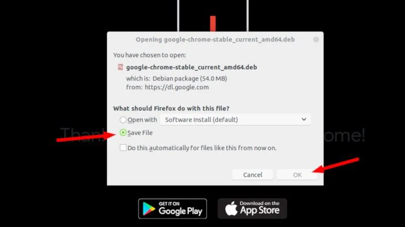 Save the deb file of Google Chrome