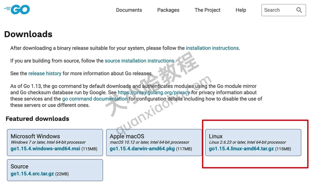 下载Linux系统go安装包